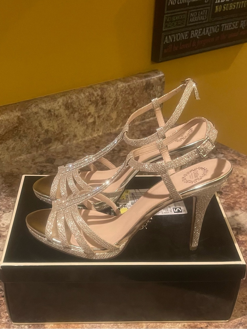 I. Miller Sparkling Gold T-Strap High Heel Sandals